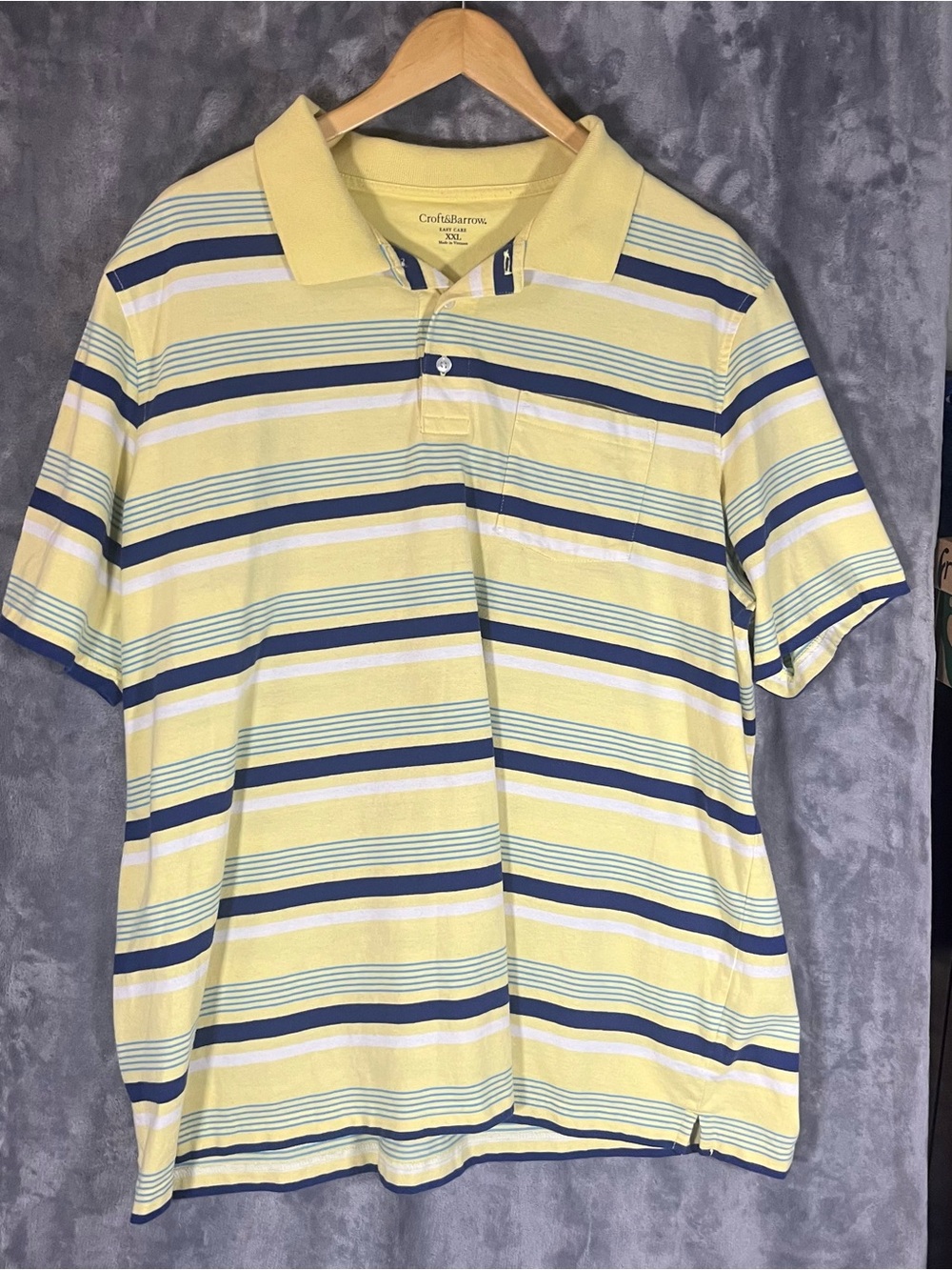 croft & barrow Yellow Polo with Navy & Light Blue Stripes